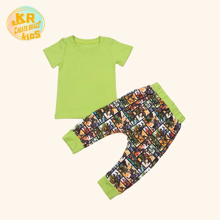 

Cartoon dinosaur children's suit baby boy summer short-sleeved suit high waist elastic two pieces pants set