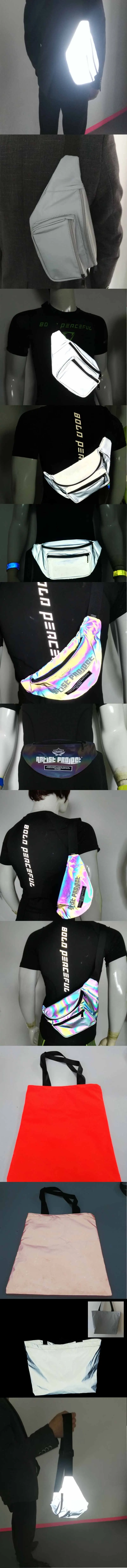 high light quality customized logo sport reflective rainbow PU holographic fanny pack waist bag for outside night running safety