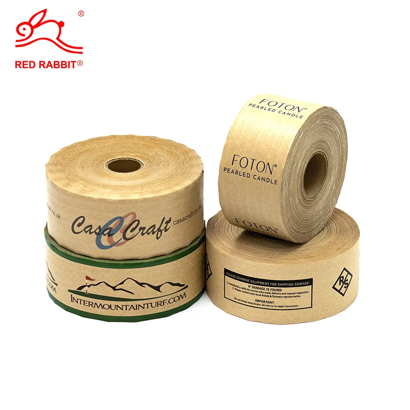 Custom High Viscosity Self Adhesive Reinforced Water Activated Kraft Tape Roll Custom