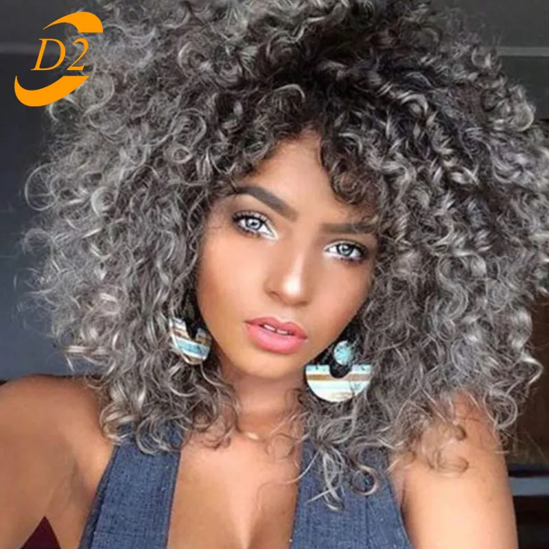 

Short Hair Afro Curly Wig With Bangs Loose Synthetic Cosplay Fluffy Shoulder Length Wigs For Black Women Dark Brown, 10 colors