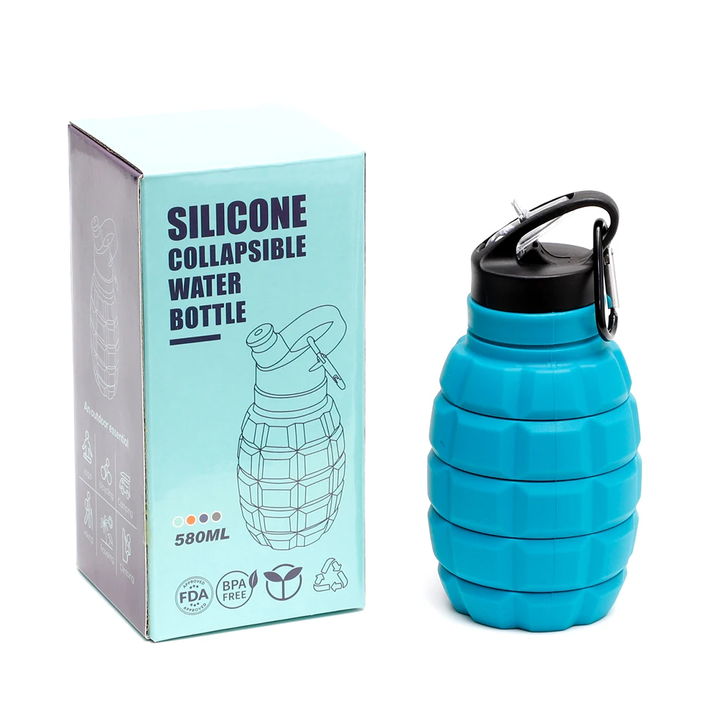 

Silicone Sport Wholesale Bpa Free Collapsible Bottles Drinking Flexible Foldable Promotional Recyclable 580ml Water Bottle, Customized color acceptable
