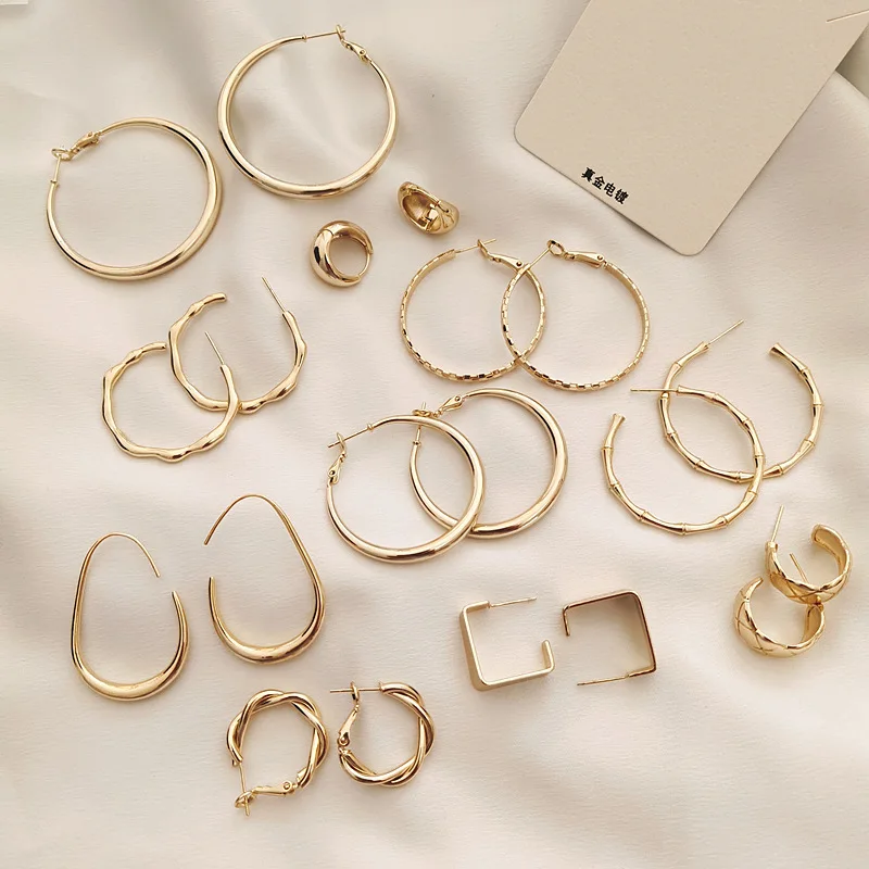 

Wholesale Hot sale fashion 14k gold plated geometric alloy vintage earrings, Gold,silver