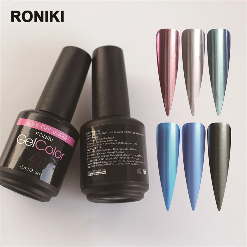 

RONIKI custom logo wholesale oem 24 colors soak off private label metallic gel nail polish