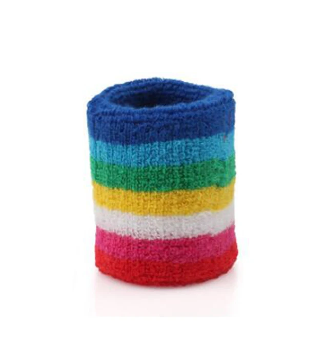 

Wholesale Rainbow Sweatband Wrist Sports Wristband Cotton Knitted Wrist Brace for Men and Women