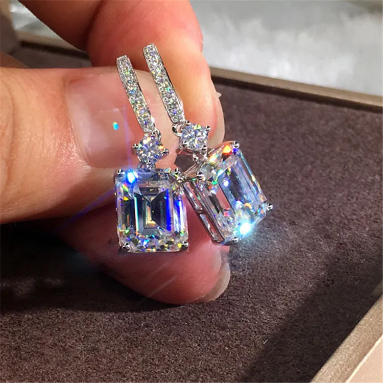 

Stud Earrings Female Zircon Square Diamond Fashion Earrings Girls Jewelry, Picture shows