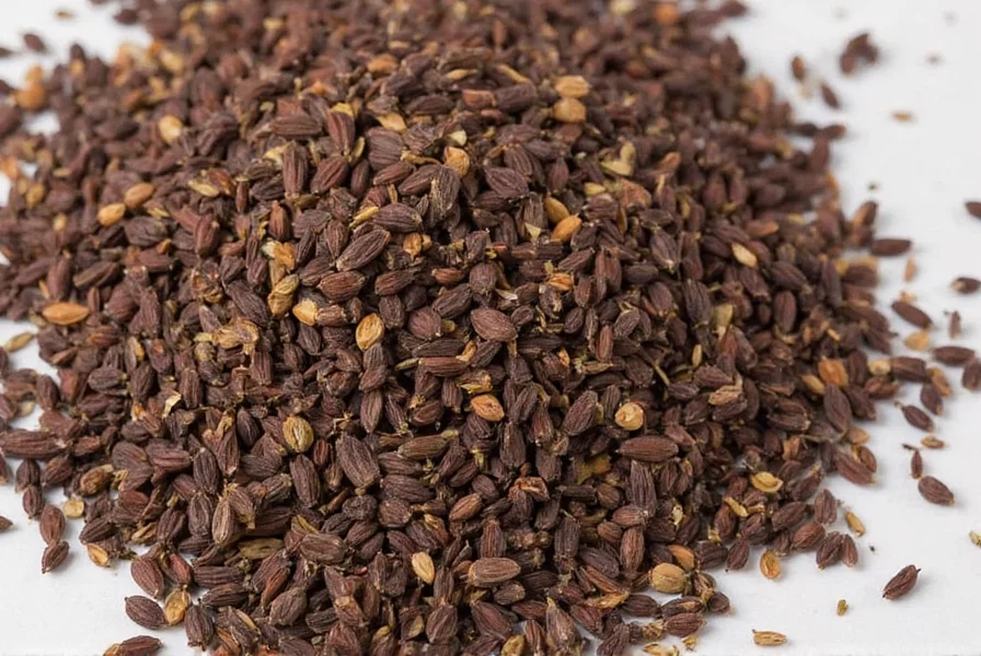 Black cardamom pods being crushed in a mortar and pestle for cooking