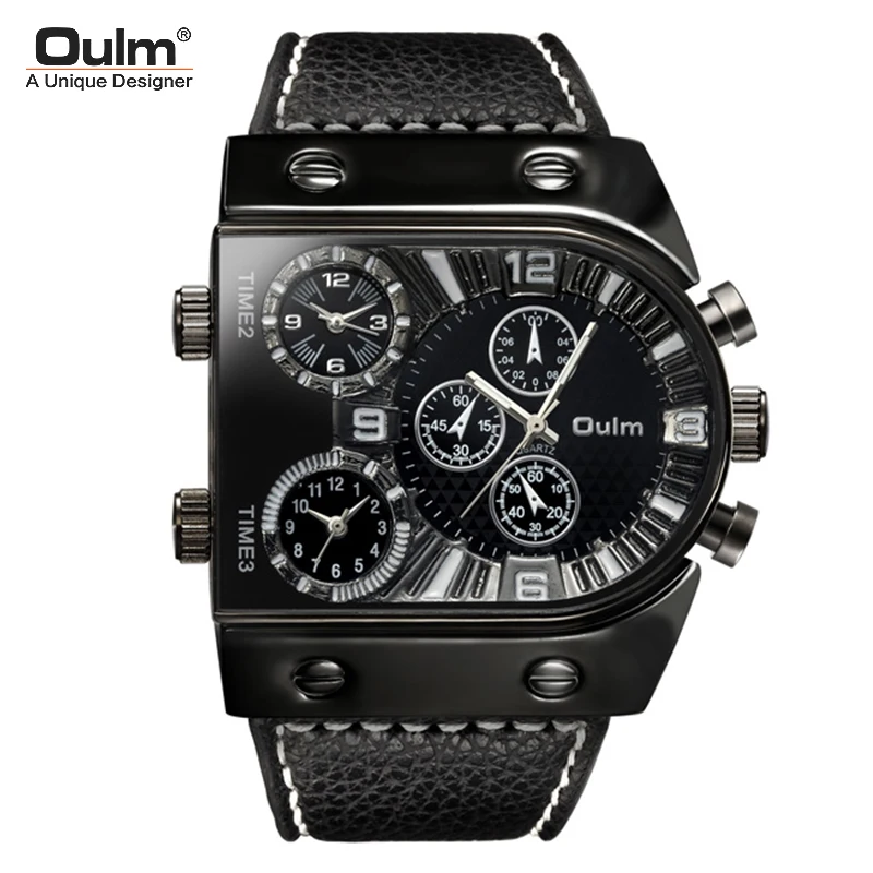 

Oulm Watch 9315 Military Men Quartz Wrist Watch Leather Strap Cool Watch For Men relojes de hombre, 7 colors