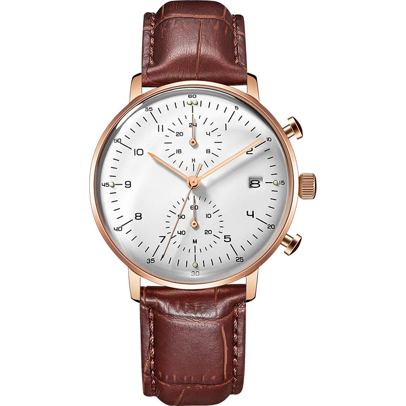 

Custom LOGO Mens 316L Stainless Steel Luxury Chrono Watch C Type Glass Business Men Casual Leather Watches