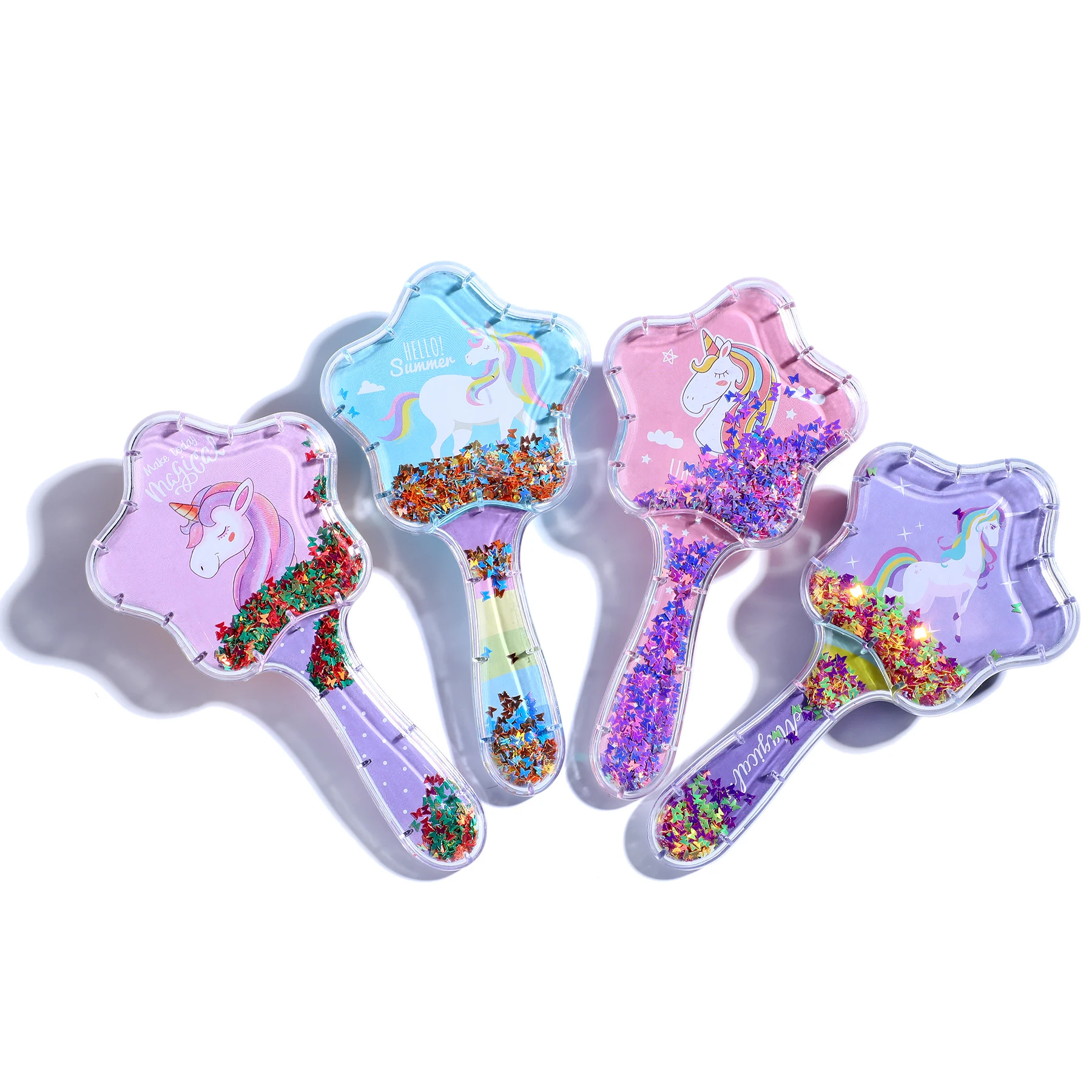

1823 Glitter Plastic Handle Princess Hairbrushes Star Detangling Hair Brush Set unicorn Hair Brush For Girls, Pink hair brush