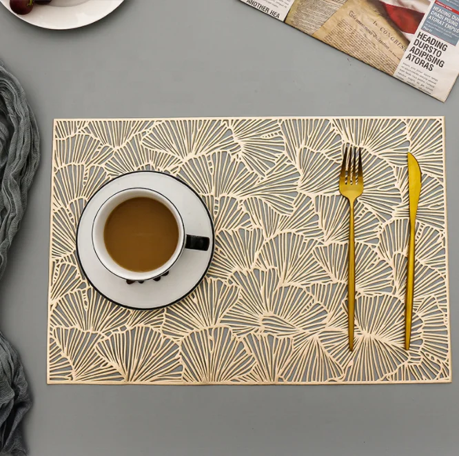 

Round Rectangle Hollow Placemat Restaurant PVC Decoration Meal Mat Romantic Anti-hot Dining Table Line Mat Steak Plate Pad