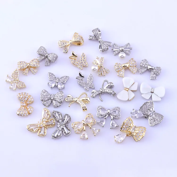 

New Designs Gold Silver Zircon Bow Knot Nail Accessories Nail Art Decoration