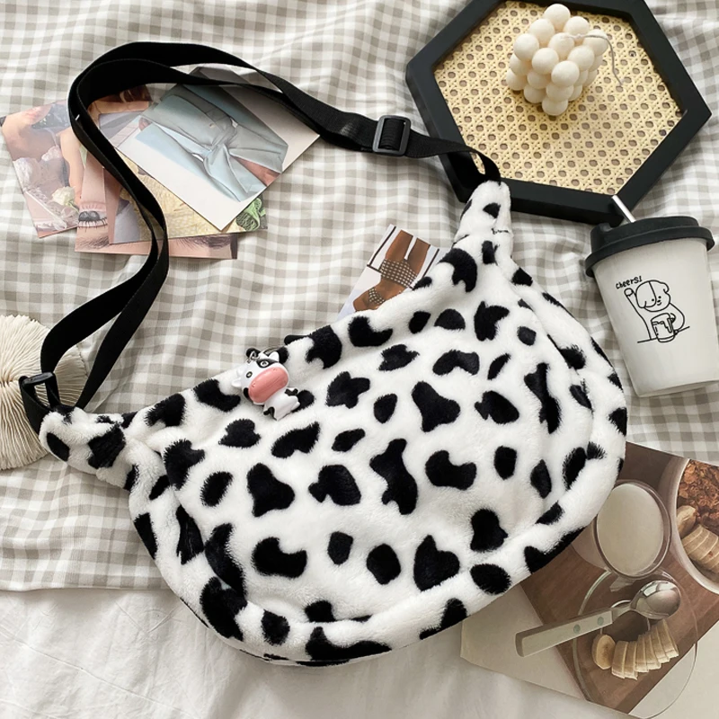 

Korean INS day harajuku girl cute cow plush small bag students cross body bag soft sister single shoulder bag female - Taobao, Pure color