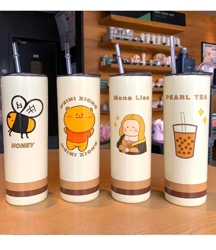 

650ml High capacity office coffee cup gift insulated stainless steel water bottle vacuum flask with straw