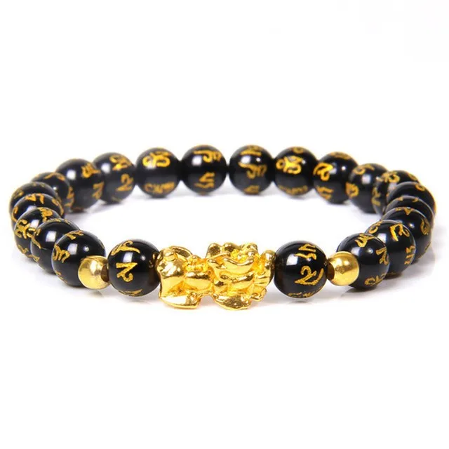 

Hot Sale 8 MM Natural Tiger Eye Gemstone Stone Gold Color Pixiu Feng Shui Buddhist Beaded Bracelet for Men, Picture shows