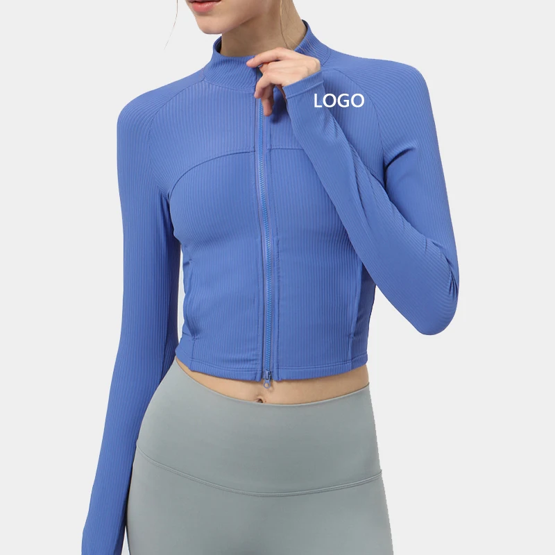 

XW-2388 Brand New Products High Quality Double Head Zipper Pocket Thumbhole Ribbing Yoga Wear Women's Jackets