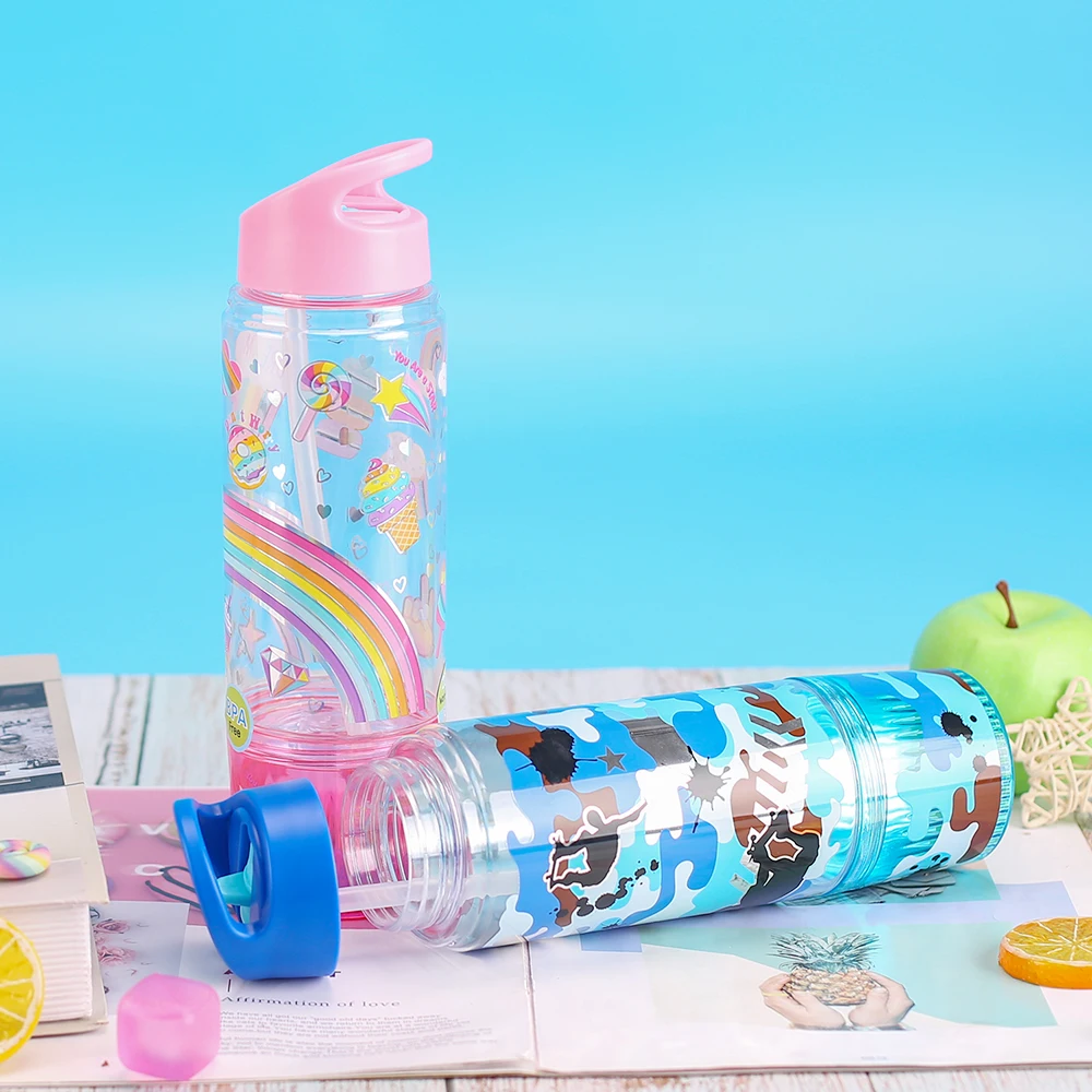 

fashion plastic water bottle with straw and storage 22oz 2 in 1 snack water bottle