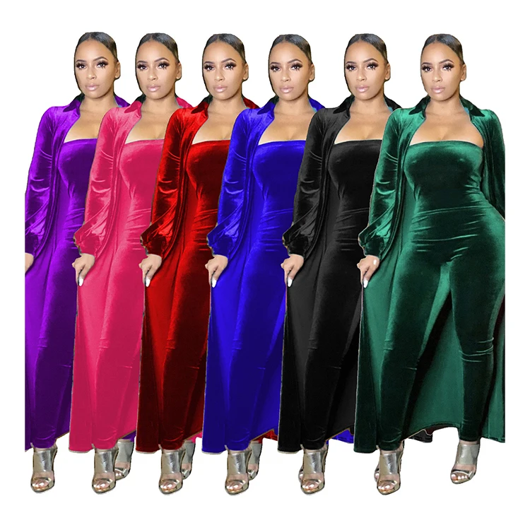 

L6390-2021 new arrivals cardigan set velvet bodycon jumpsuits set 2 piece set women clothing