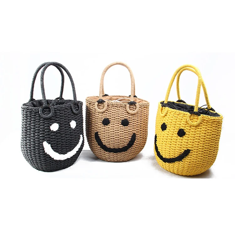 

Braid Bag Straw Bucket Tote Bag Knitted Handbags for Woven Crochet Paper Summer Beach Women Fashion Single Polyester Hasp