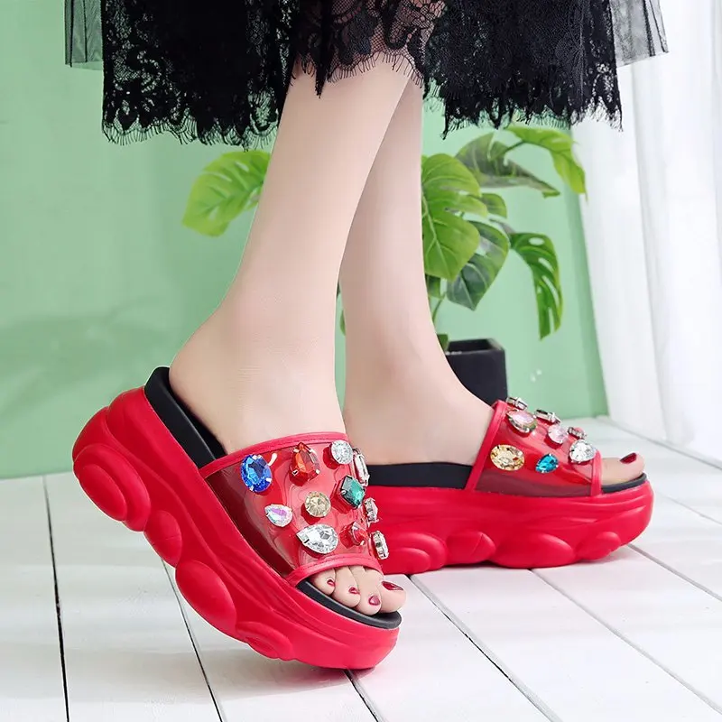 

Thick-soled sandals 2020 Fashion summer brand fashion sandals open toe rhinestone casual shoes indoor work shoes Slippers