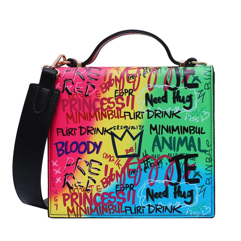 

Hot Sale Women Fashion Messenger Bag Lady Coin Purses High Quality Rainbow Graffiti Colors Women Crossbody Bags, As pics