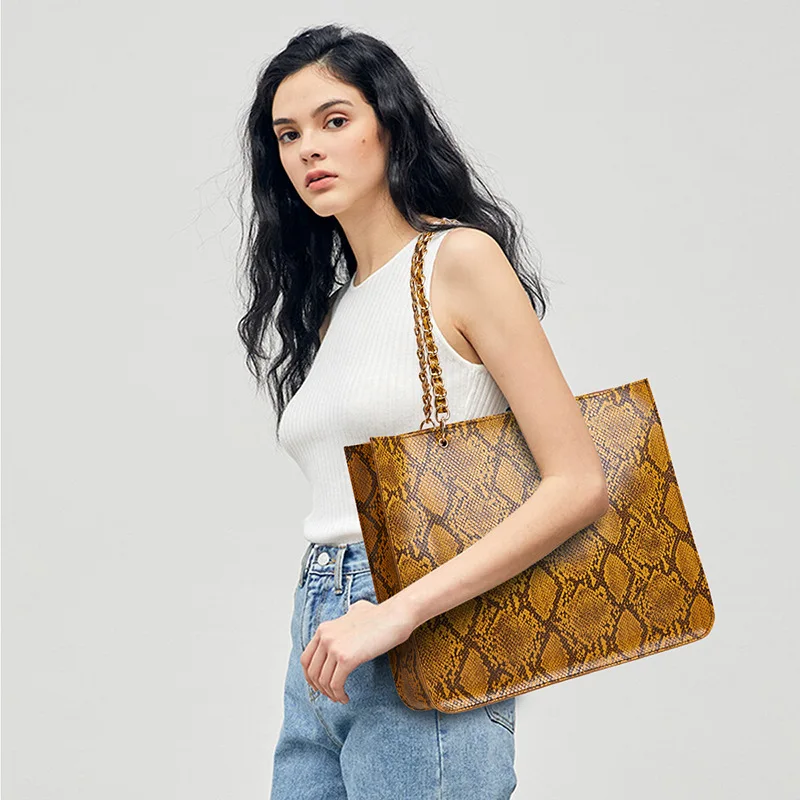 

2021 Luxury Vintage Snake Skin Tote Bag PU Leather Folding Shopping Bag