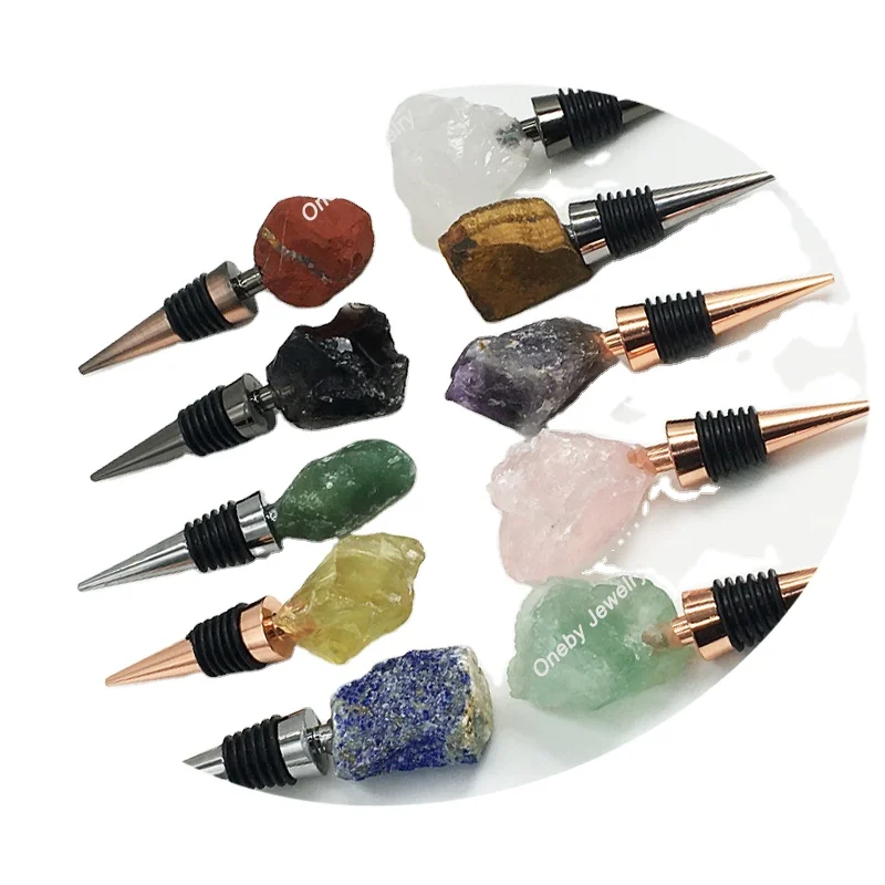 

2022 Custom Elegant Red Stopper beadable Gemstone Druzy Stone Agate Crystal Wine Bottle Stoppers, Mixed