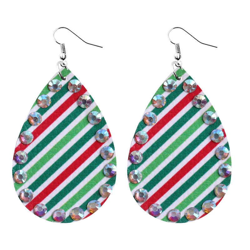 

Fashion Water Drop Teardrop Christmas Jewelry Diamond PU leather Earrings With Diamond For Women 2021, As pictures