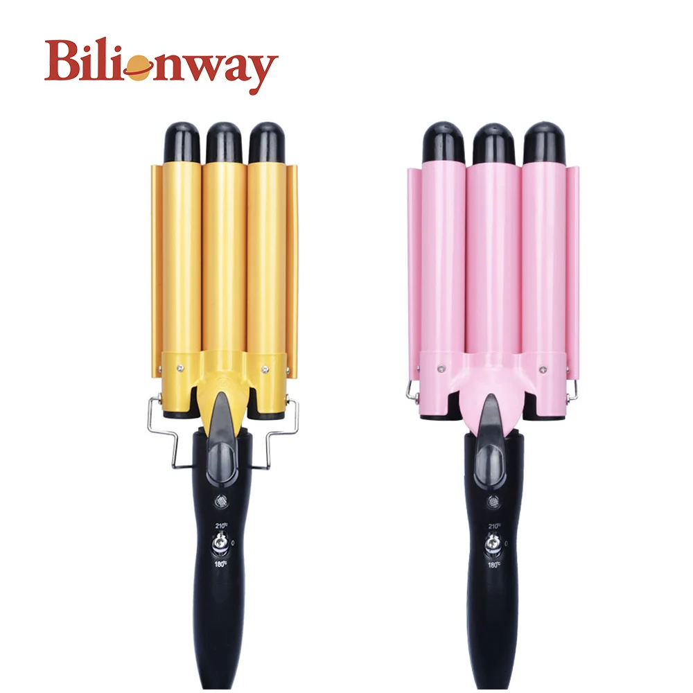 

Hot Hair Curler Big Pink Wave Portable Electric Professional 3 Barrel Curling Iron