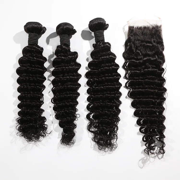 

Wholesale Deep Wave Hair Long Bulk Weave Extensions Raw Vendor Virgin Brazilian Human Hair Bundles With Closure