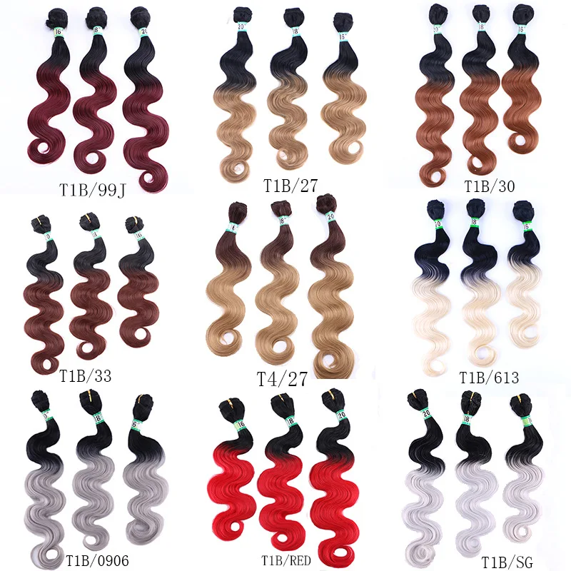 

3 bundles ombre body wave 16 18 20 inch synthetic hair weft