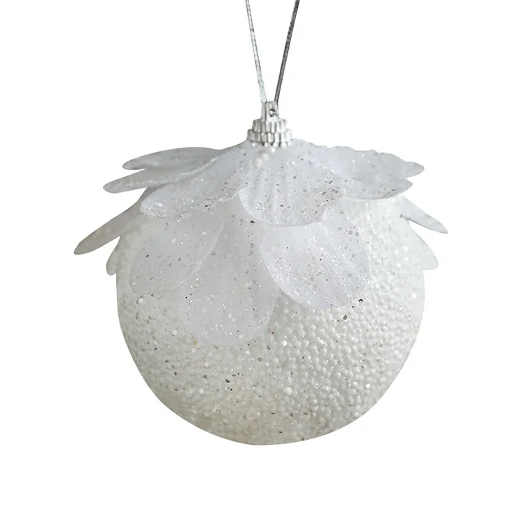Christmas Tree White Petal Feather Foam Christmas Ball Hanging Decoration 8cm Hanging Ball for Christmas Decoration