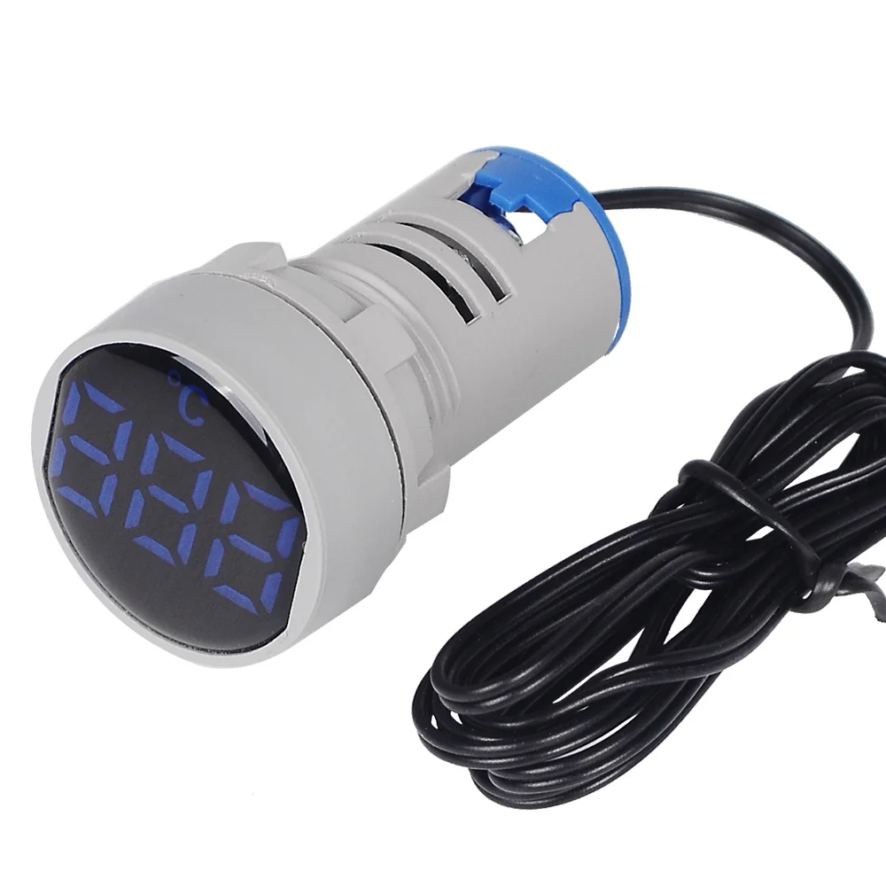 SINOTIMER ST16C Blue 22mm Round Mini LED Light Display Thermometer Digital Temperature Meter Indicator with 1M Sensor 