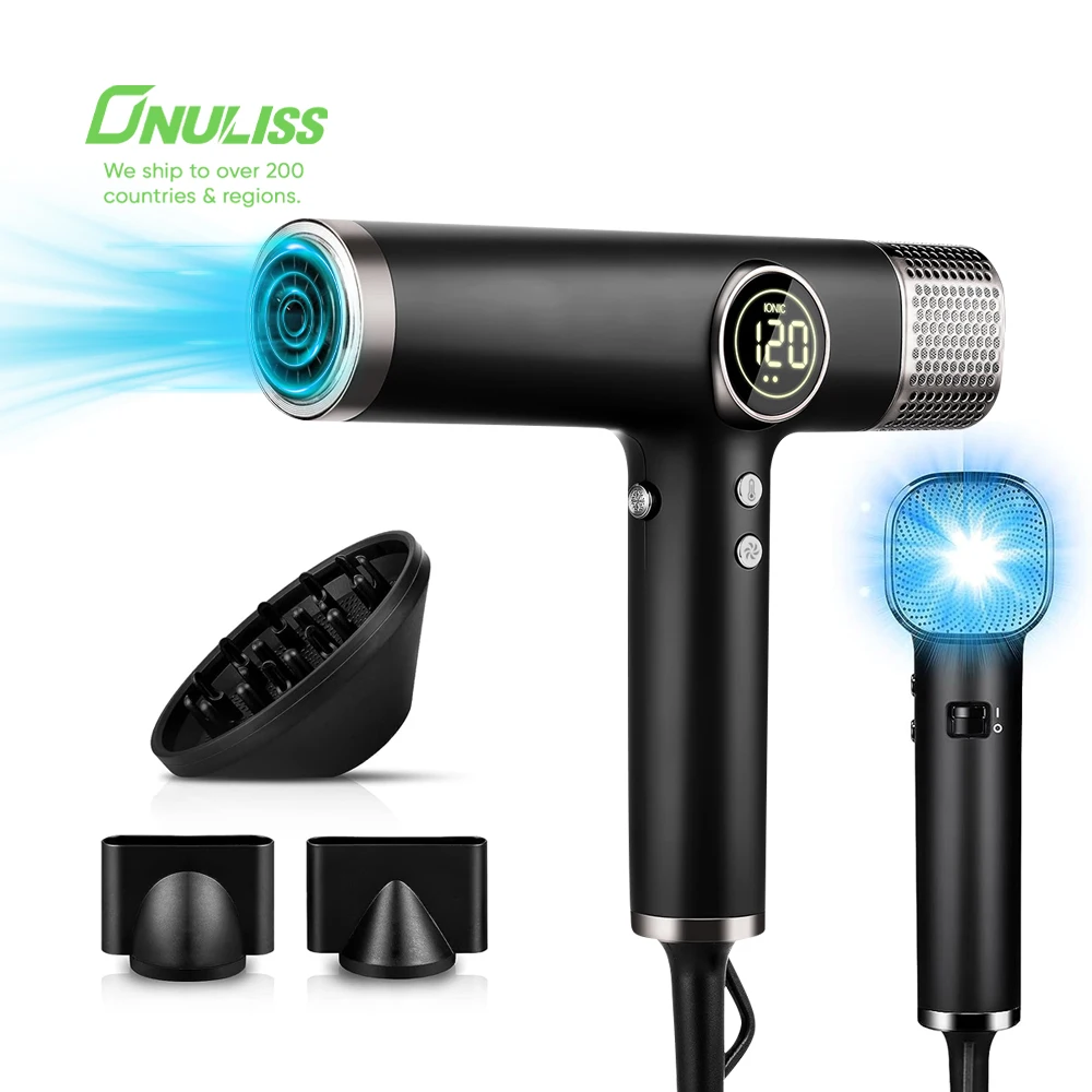 

Brushless Motor Blow Dryer Negative Ions Hairdryer LED Screen High Speed Hair Dryer Professional 110000rpm Ionic Hair Dryer