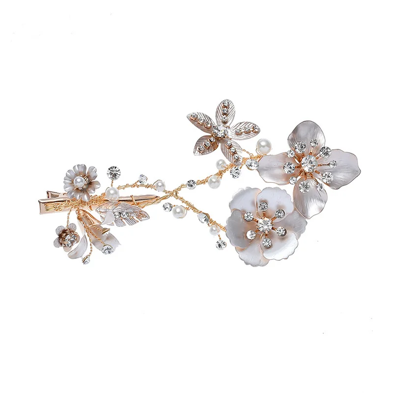 

2021 New Handmade Elegant Daisy Flower Crystal Side Clip ins Wedding Accessories Bridal Headdress Insert Hair Comb, Gold