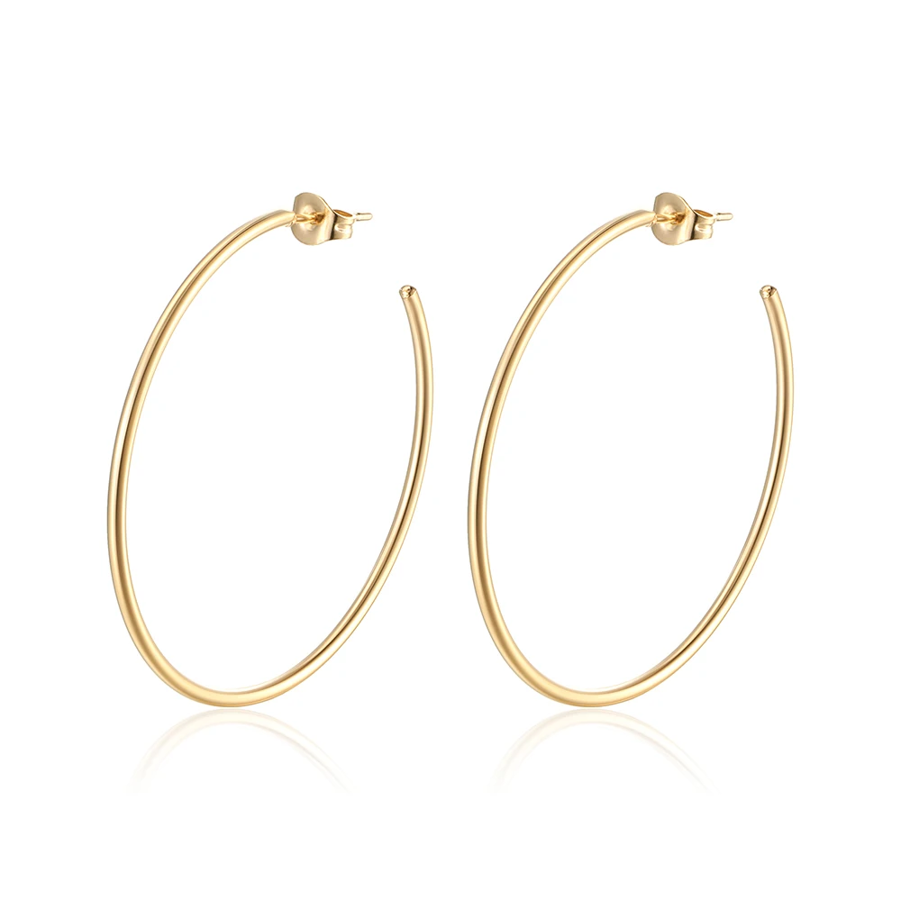 

Hot selling fashion earrings elegant c shape 14k gold plated big multi hoop earring arete stainless steel huggie earring