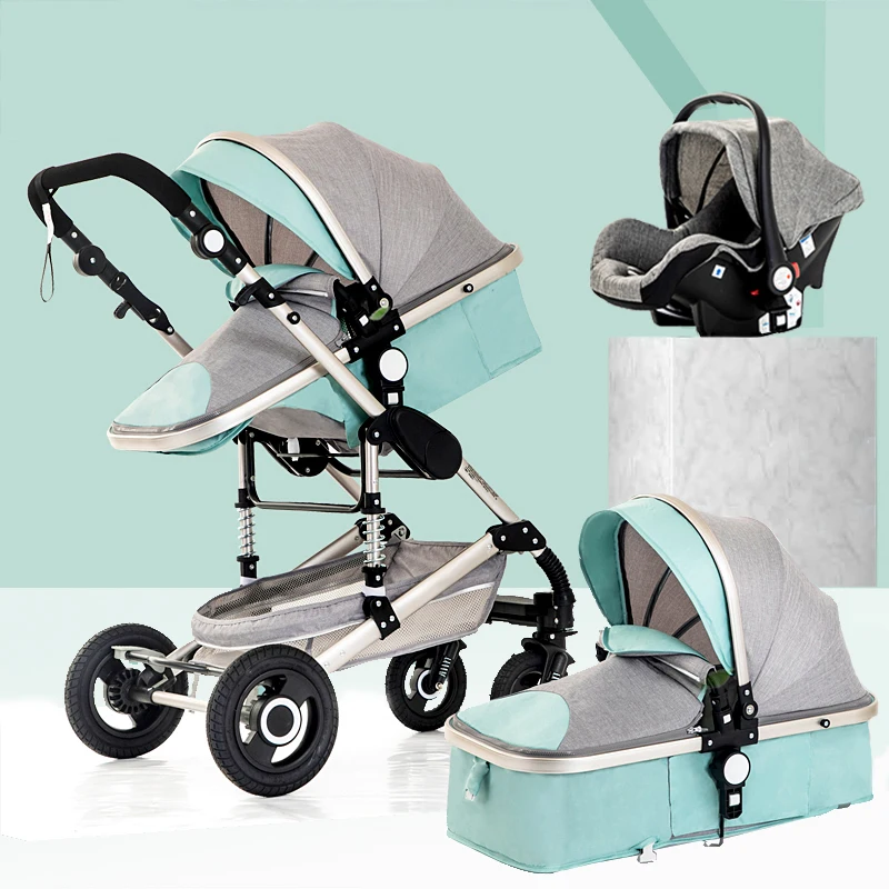 

High quality Baby Stroller 3 in 1 luxury umbrella High Landscape Stroller Folding baby pram, As picture shows