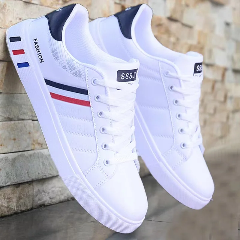 Top quality Man Leather Shoe sports Running Sneakers White fashion men's skateboard Casual Shoes