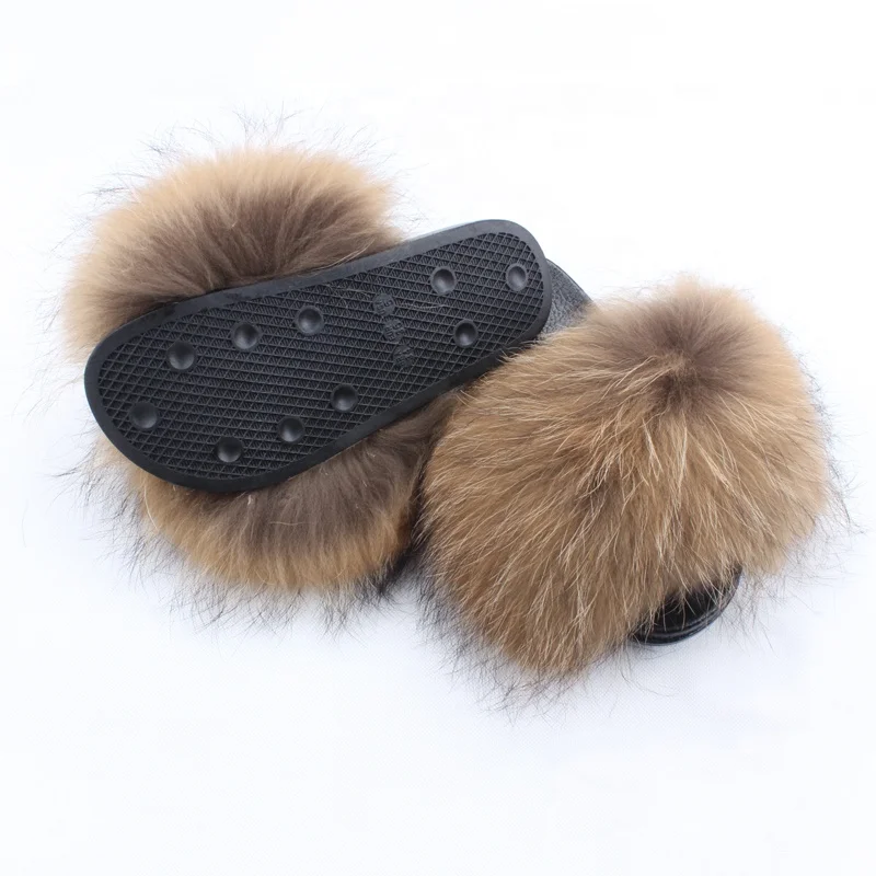 
Fluffy Sandals Wholesale Fur Slippers Hot Selling Women Racoon Fur slides 