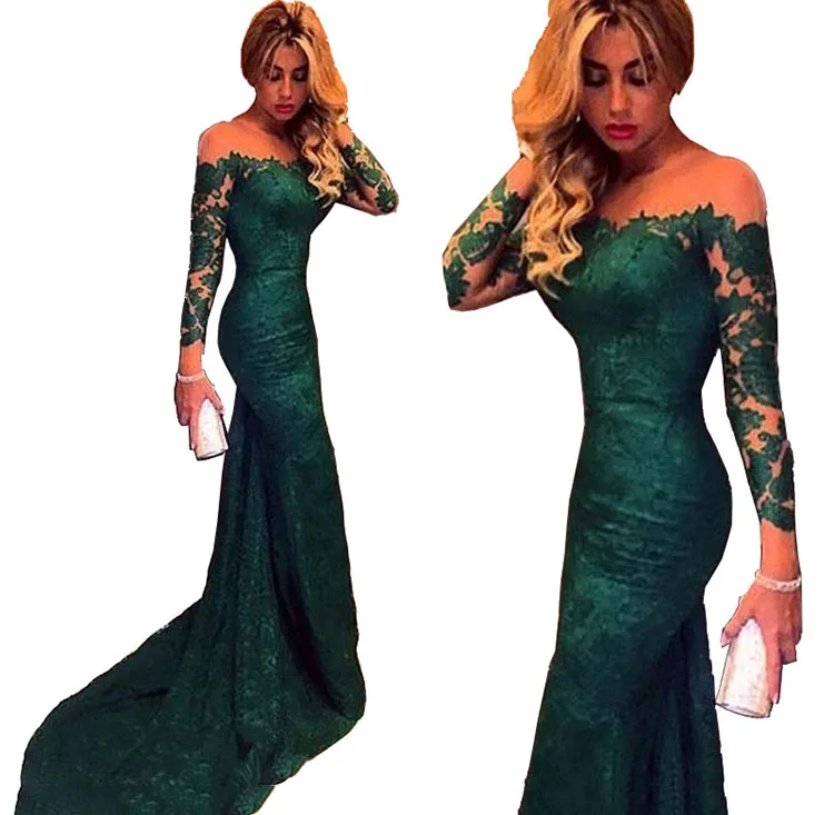 

2021 Most Popular in Africa Europe Lace Mermaid Long Sleeve Sexy Bodycon Party Prom Dress Evening Dress