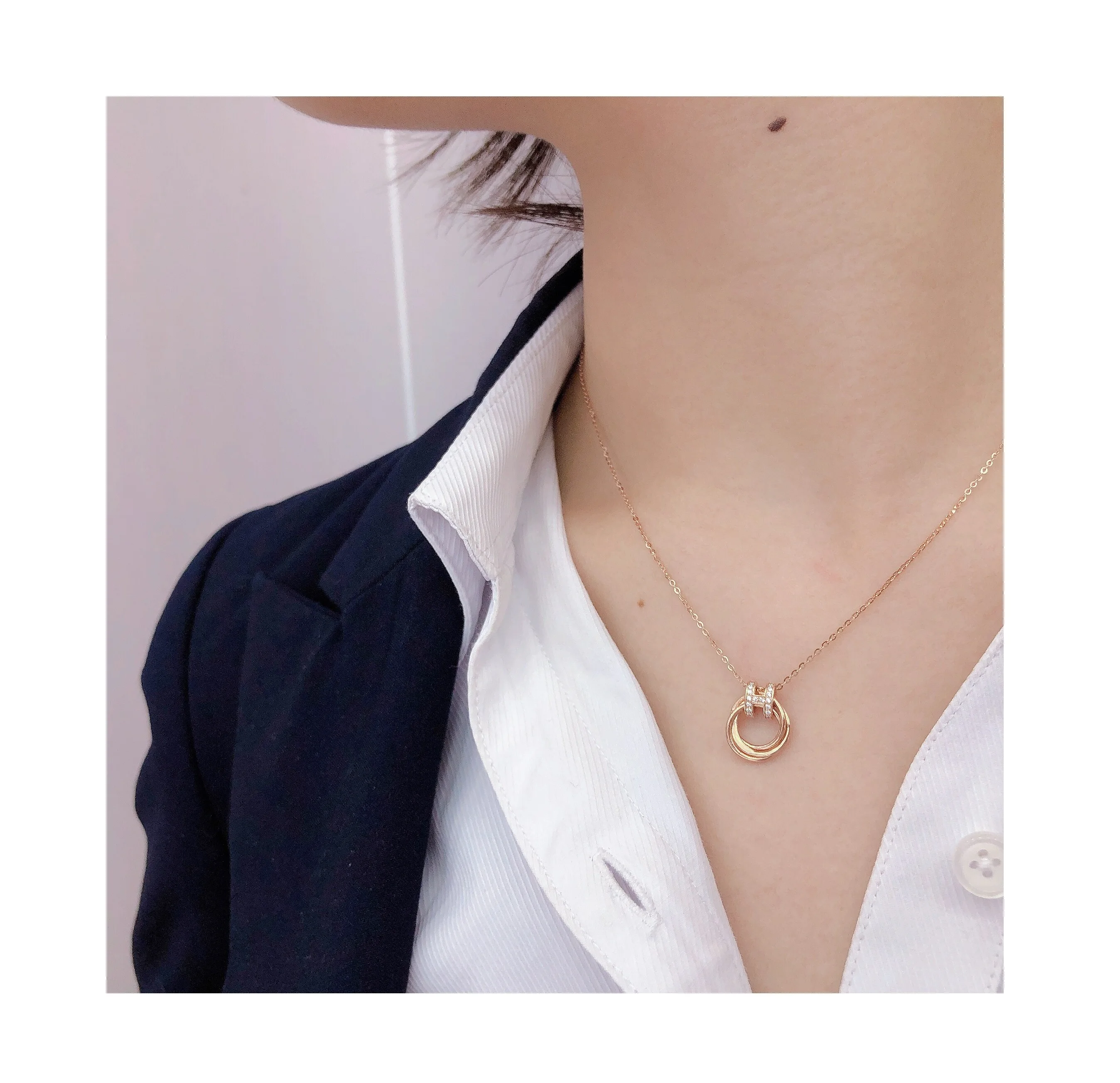 

New Design Rhinestone Double Circle Necklace Gold Wedding Gift For Women