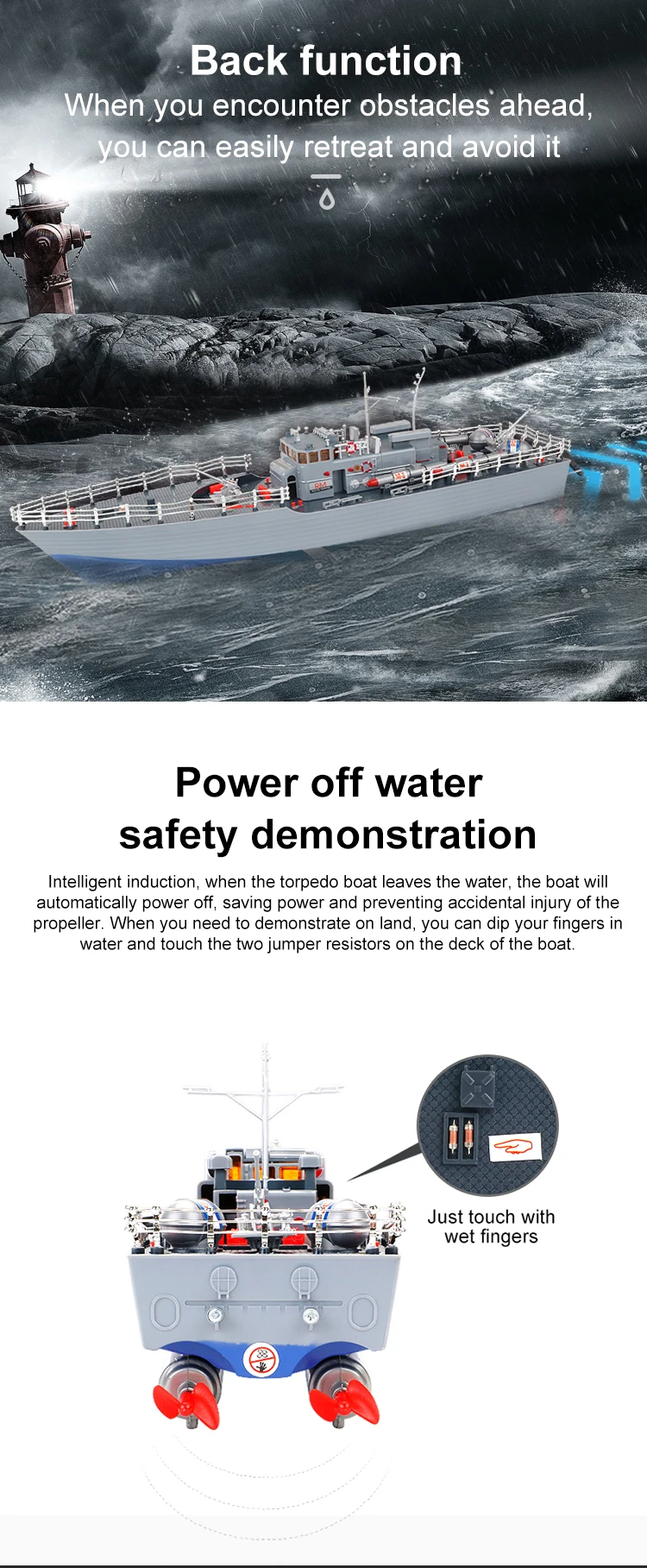 Unique design 4 channel 1:115 waterproof rechargeable 2.4G remote control rc boat with light