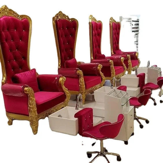 

Red velvet modern foot spa pedicure chairs with stool, Can be choose