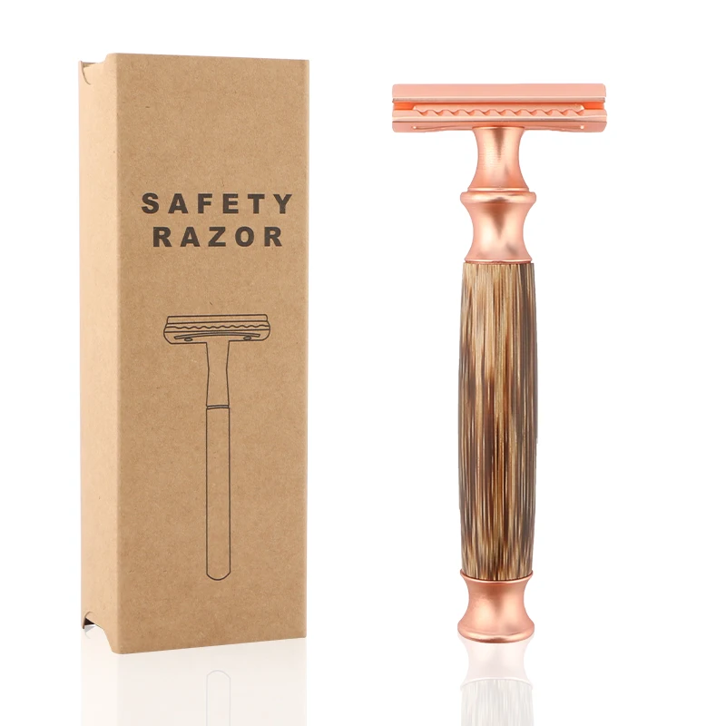 

Eco friendly rose gold bamboo razor biodegradable double edge safety razor for men and women