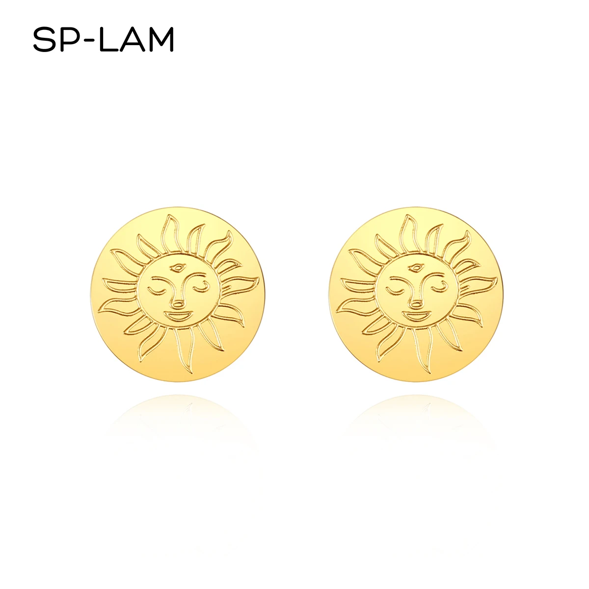 

SP-LAM Sun Cartoon Christmas New Women Gold Fashion Design Stainless Steel Stud Earring Woman