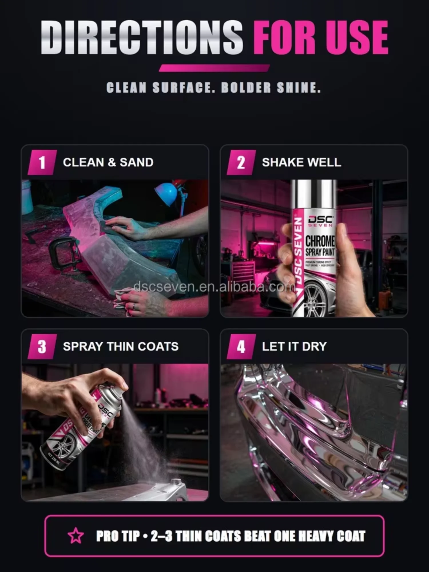 DSC SEVEN Chrome Effect Aerosol Paint 330ml 350ml High-Coverage Silver Metallic Spray Paint DSC SEVEN Chrome Effect Aerosol Paint 330ml 350ml High-Coverage Silver Metallic Spray Paint