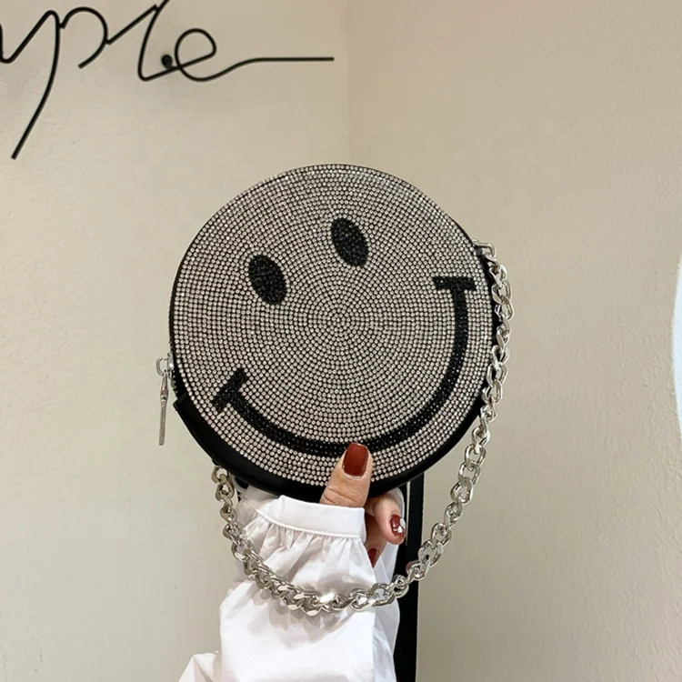 

Silver Round Shape Stylish Lady Smile Shoulder Bag 2020 Luxury Woman Handbag