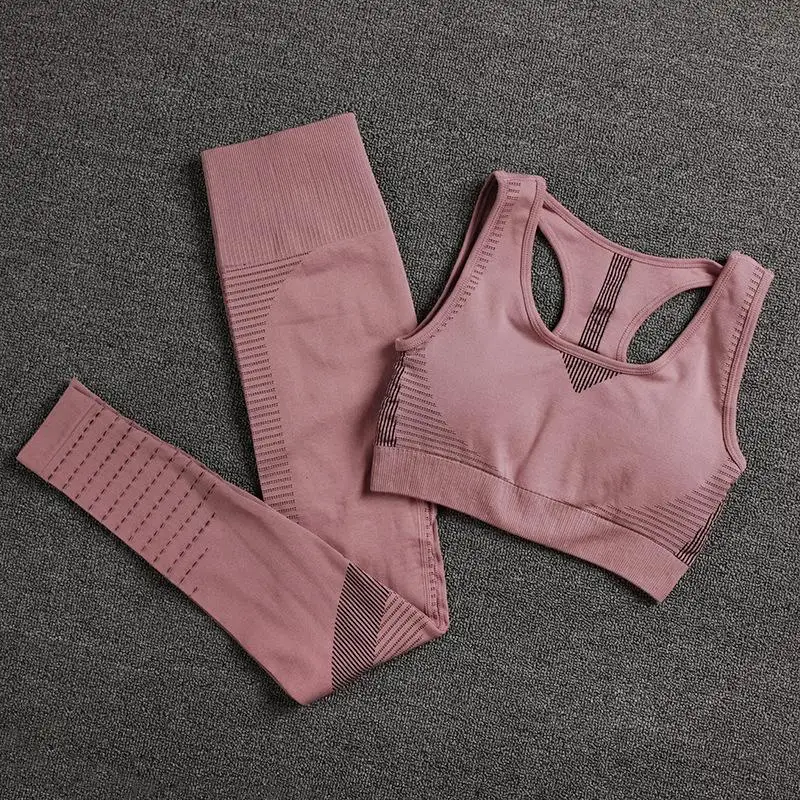 

Custom Women High Waist Yoga Set Seamless Sports Gym Wear Tights And Crop Top Sports Set Slim Yoga Sports Suit, As shown
