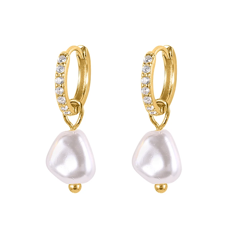 

new design Roxi S925 Sterling Silver 18k gold plated baroque pearl hoop drop earrings