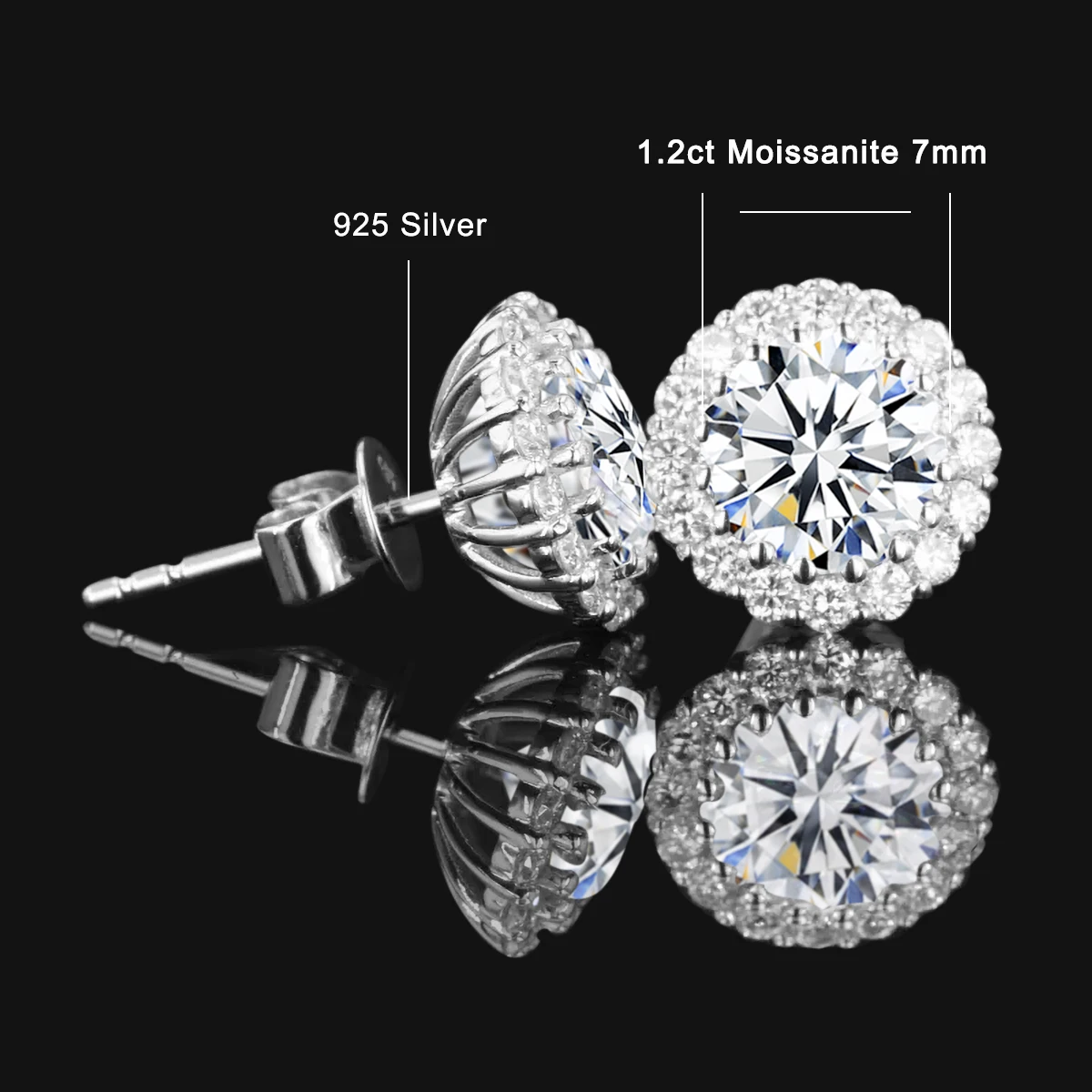 Halo design 1.2 carat silver 925 engagement party gift jewelry manufacturer women 14k gold moissanite flower stud earrings