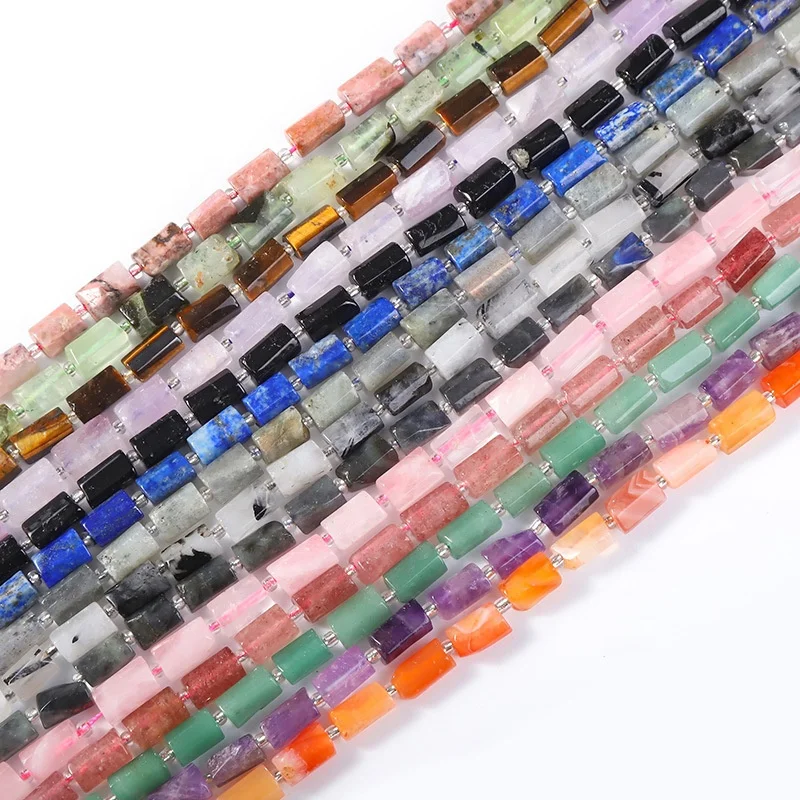 

Various of Healing Crystal Quartz Agate Stones Faceted Cylindrical Shape Gemstone Beads Natural Stone Beads Jewelry Accessories, Mutilcolor